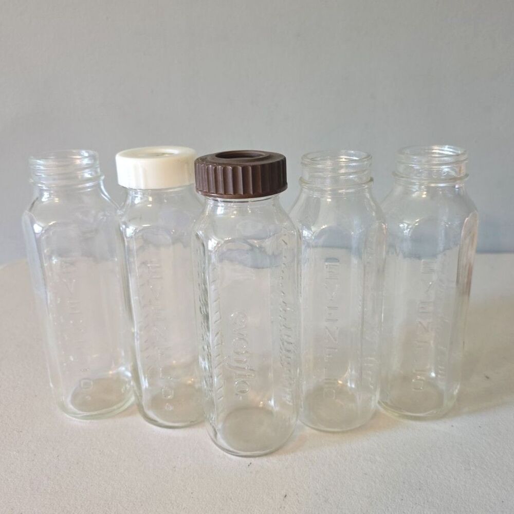 Lot Of 5 Vintage Evenflo Glass Baby Bottles